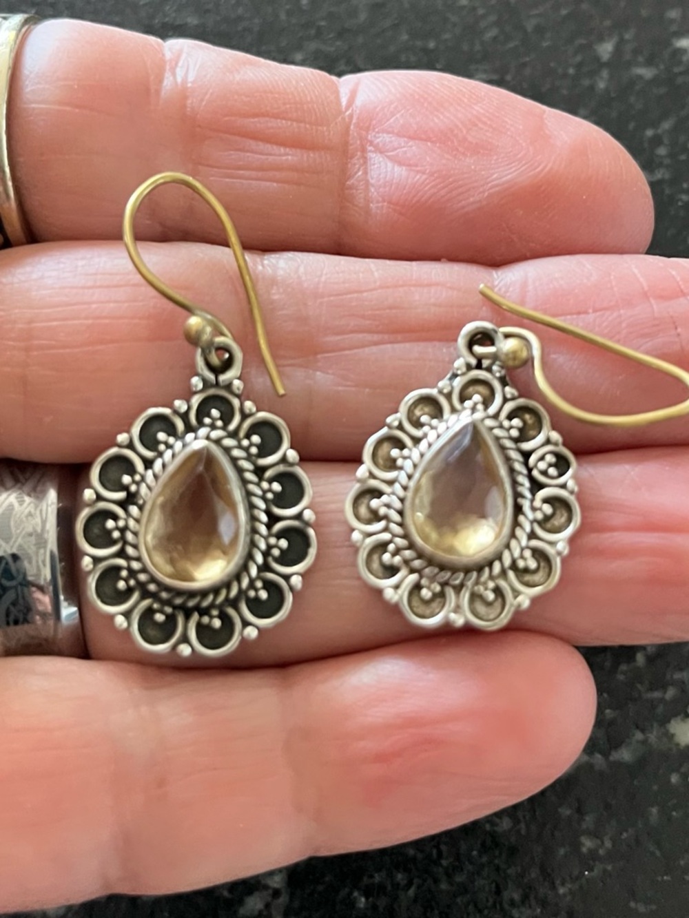 Yellow Citrine Filigree 925 Sterling Silver Dangle Earrings